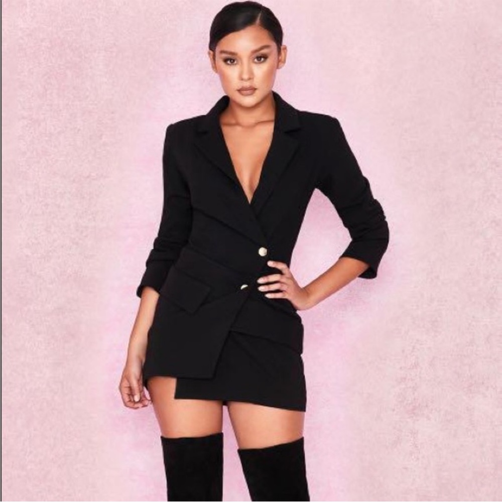 House of CB Jamie Black Draped Tuxedo Blazer Mini Dress Size Small